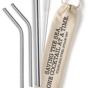 New 6 Piece Set -  4 Drinking Straws Reusable Stainless Steel 1 Brush 1 Bag